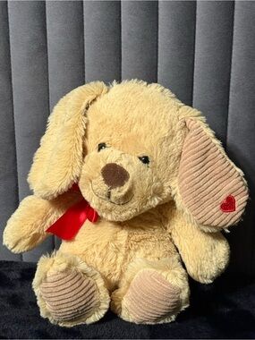 💞4/$35-Dan Dee Plush Puppy Dog Red Ribbon Heart Ear Cream Tan Valentine